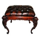 Continental Leather  Carved  Bench C. 1920's