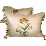 Antique Pair of Silk Embroidered Linen Pillows