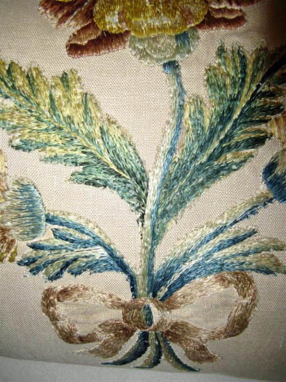 Pair of Silk Embroidered Linen Pillows 1