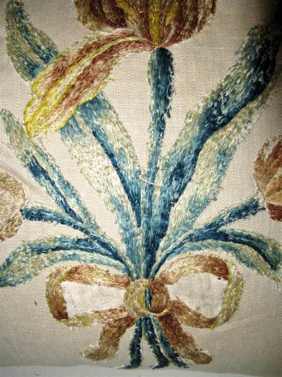 Pair of Silk Embroidered Linen Pillows 2