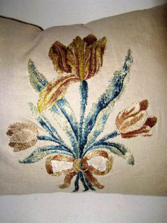 Pair of Silk Embroidered Linen Pillows 6