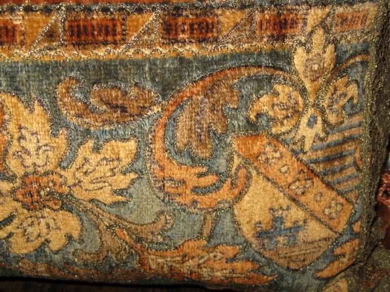 Mid-20th Century Paif of Vintage Mohair Lion & Shield Pillows C. 1940's