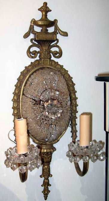 Pair of Brass Crystal Beaded Sconces C. 1920's