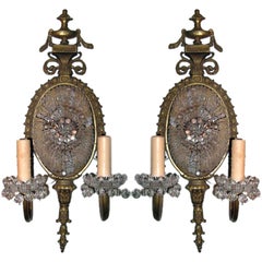 Pair of Brass Crystal Beaded Sconces C. 1920
s