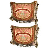 Antique #102-Pair of 19th C. Italian Textile Pillows with Fringe