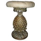 Carved Silverleaf Stool with Linen Upholstry