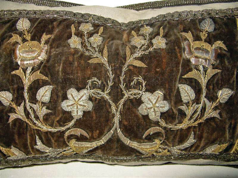 19th Century Pair of Metallic Embroidered Italian Kidney Pillows