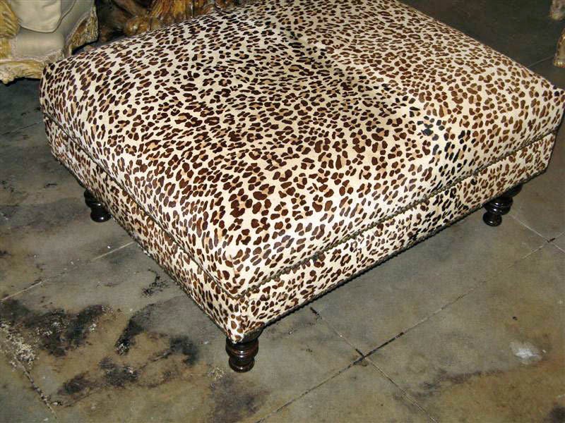 Contemporary Leopard Printed Upholstered Ottoman