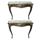 Pair of Carved Silver & Mirror Console Tables