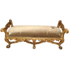 Antique Grand Italian Carved Giltwood Bench C. 1920