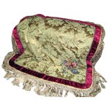 19th C. Metallic & Chenille Embroidered Damask Coverlet