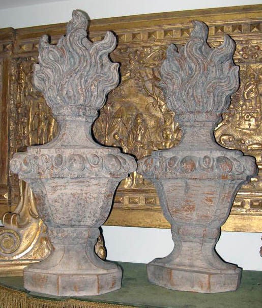 Pair of Whimsical Flamed Architectual Elements