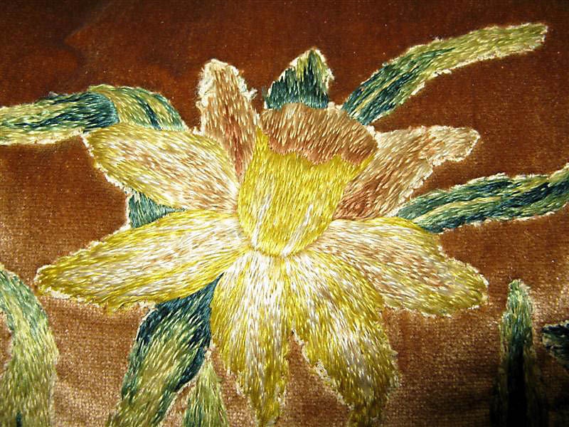 Velvet Pair of 18th C. Silk Embroidered Textile Pillows