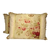 Antique Pair of 19th C. Aubusson Floral Pillows