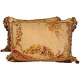 Antique Pair of 19th C. Floral Aubusson Pillows