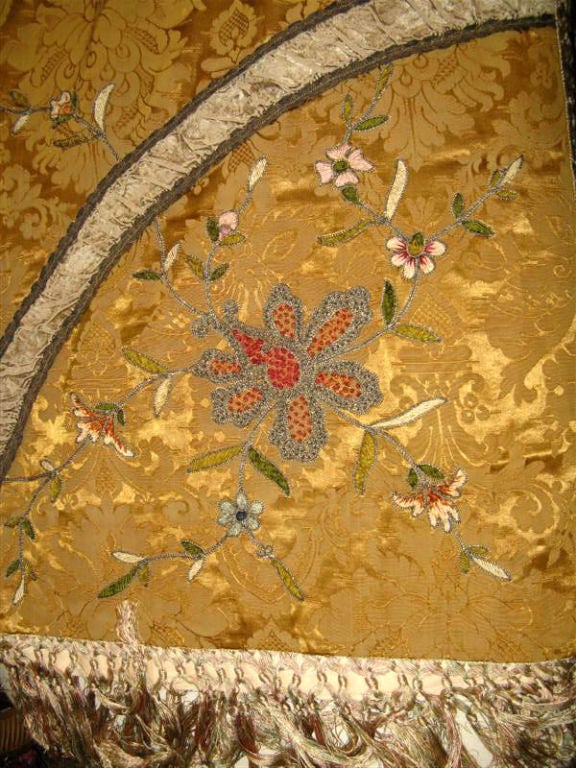 Stunning Embroidered Silk Damask Throw C. 1900 3