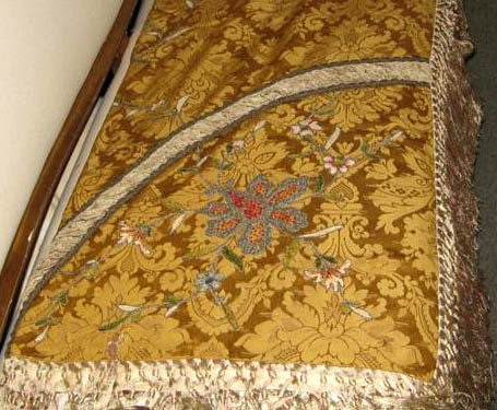 Stunning Embroidered Silk Damask Throw C. 1900 4