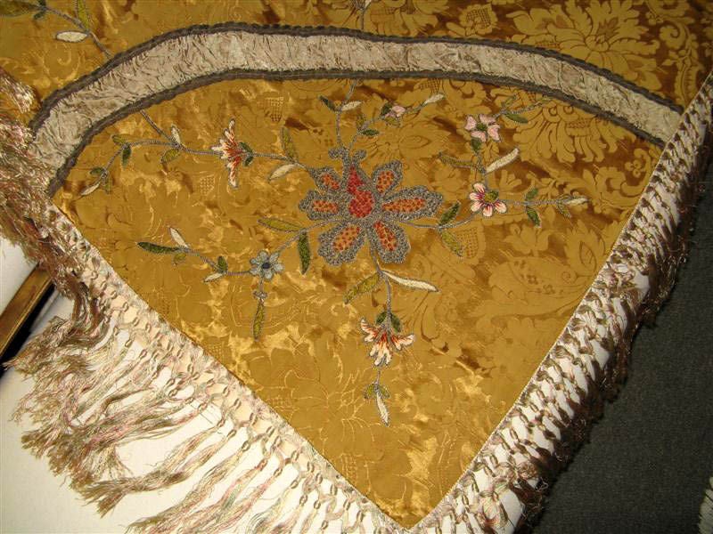 French Stunning Embroidered Silk Damask Throw C. 1900