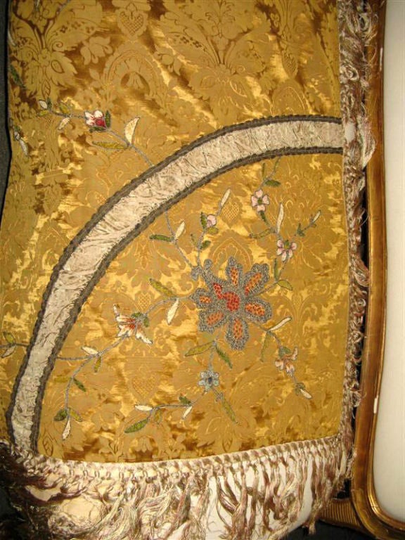 Stunning Embroidered Silk Damask Throw C. 1900 1