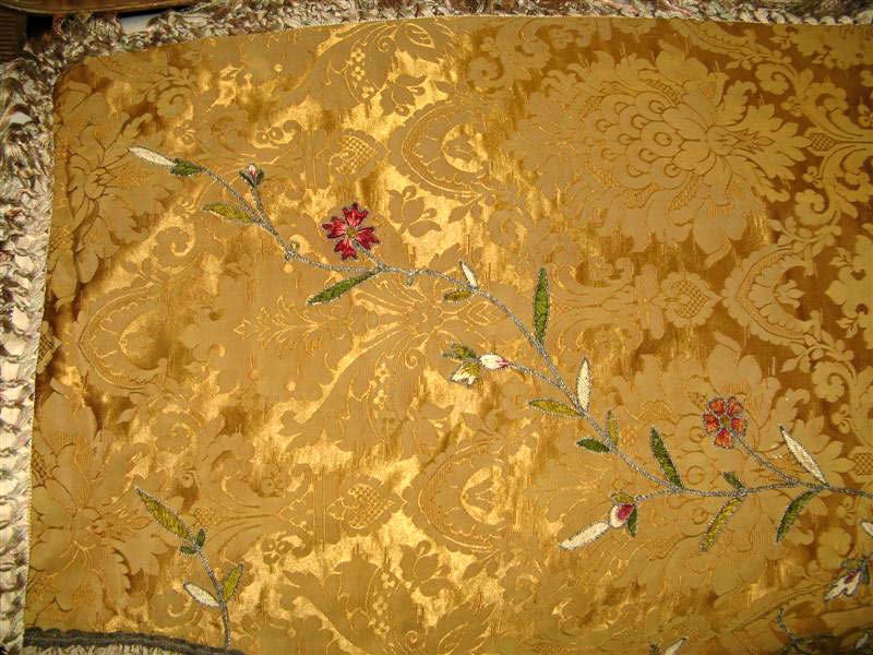 Stunning Embroidered Silk Damask Throw C. 1900 2