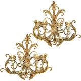 Pair of French Iron & Wood Sconces C. 1930's