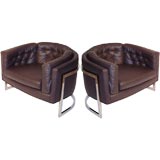 Pair of Milo Baughman extra wide leather club chairs