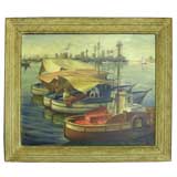 WPA Style Harbor Painting by  Edgar Lore