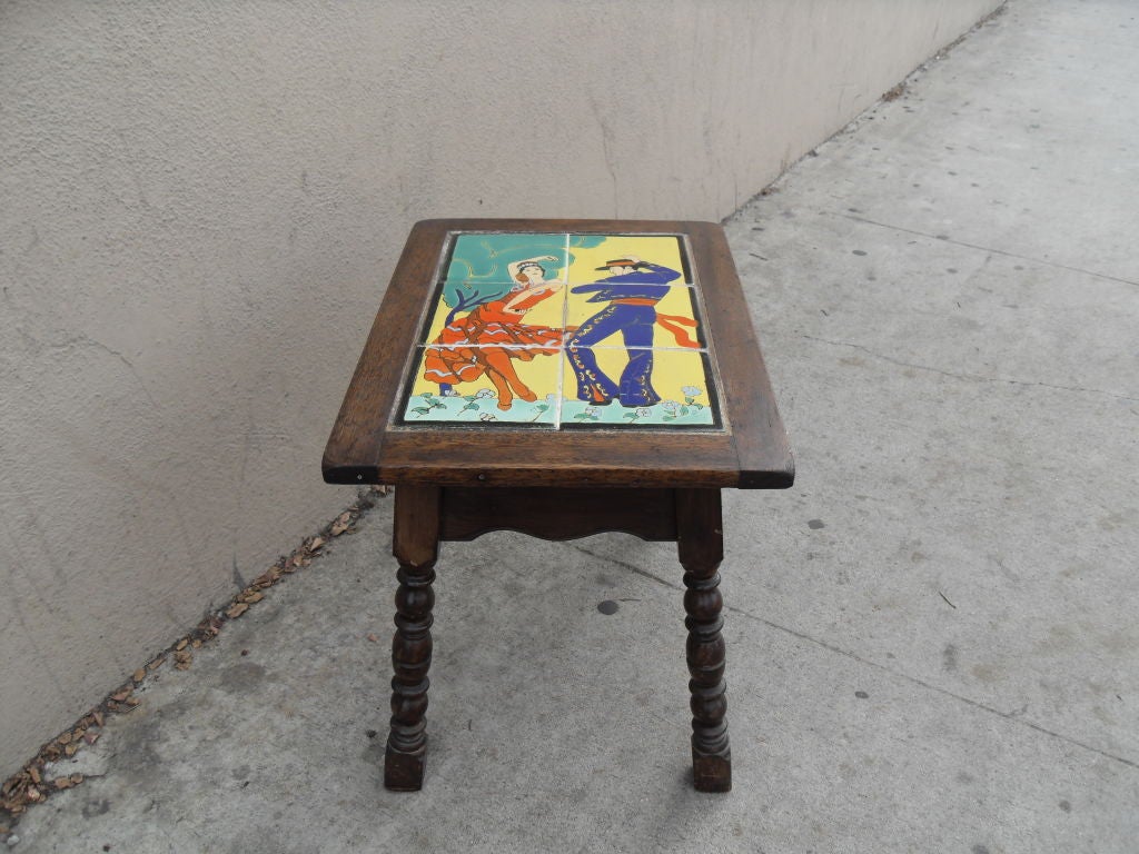 Spanish Dancers Tile Top Table made by Taylor Tile Company in the 1920's. Six 6