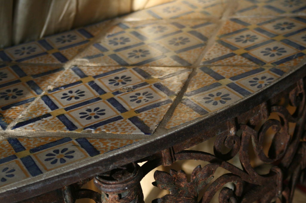 Heavy Wrought Iron Tile Top Console Table