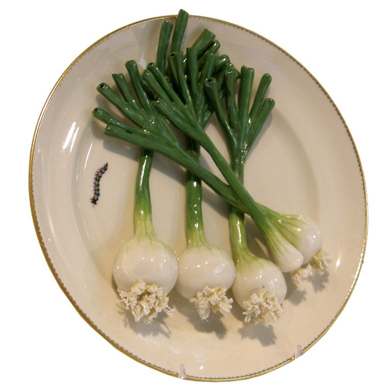 Trompe L
oeil Porcelain Plate with Onion For Sale