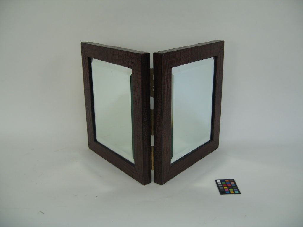 Bi-fold Faux Crocodile Mirror With Bevelled Glass