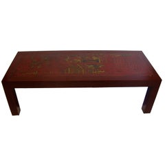 Pair of Red Chinoiserie Painted Tables