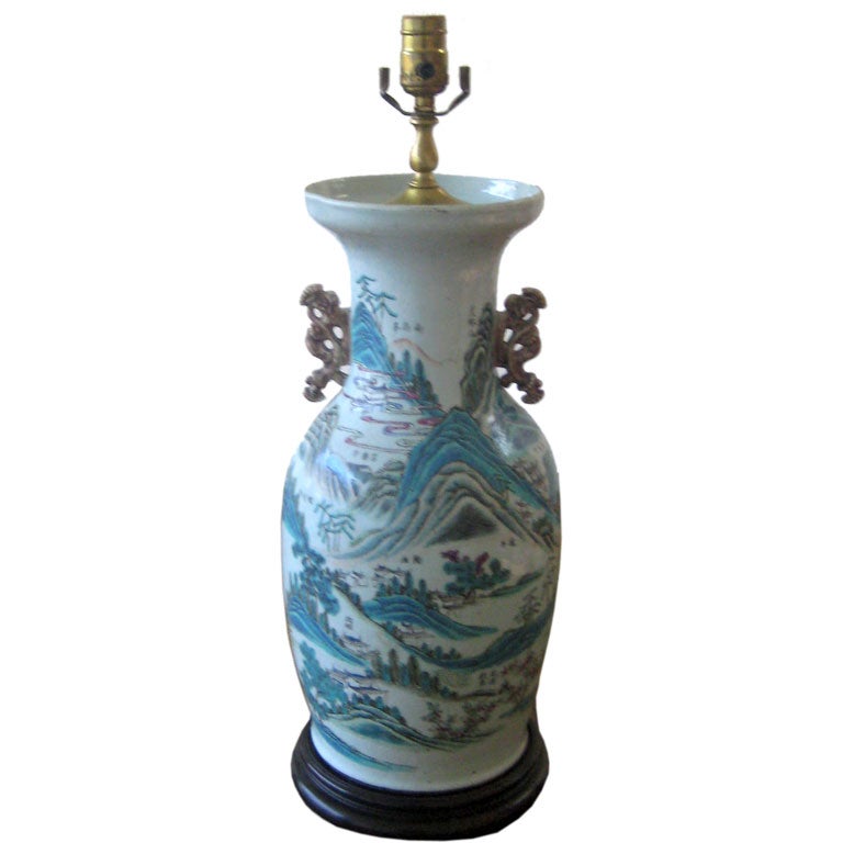 Antique Oriental Porcelain Vase Lamp For Sale
