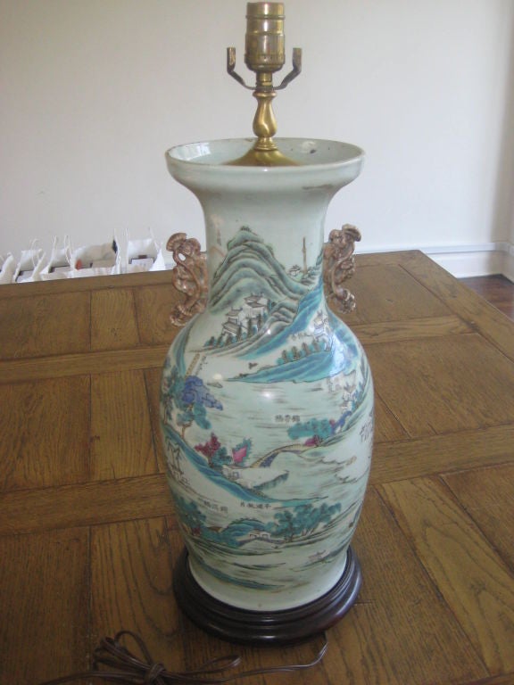 French Antique Oriental Porcelain Vase Lamp For Sale