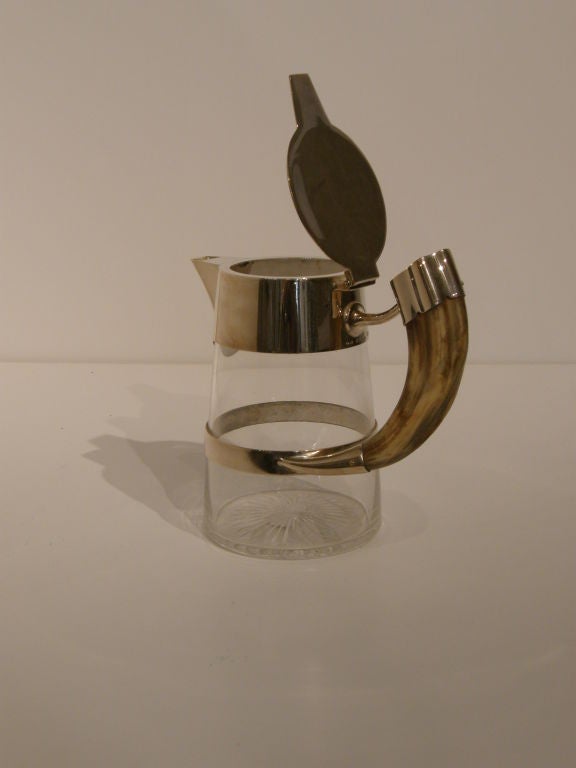 Glass & Sliverplate Jug with Tusk Handle by Hukin & Heath