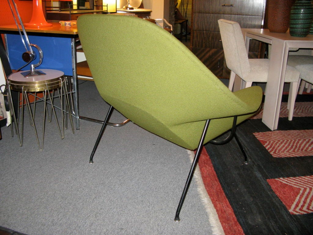 Beautiful Green Womb Chair on Black Frame with Cap feet.  Newly reupholstered, all new foam and fabric.