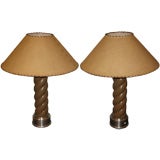 Pair of 1940
s Aluminium and wood lamps