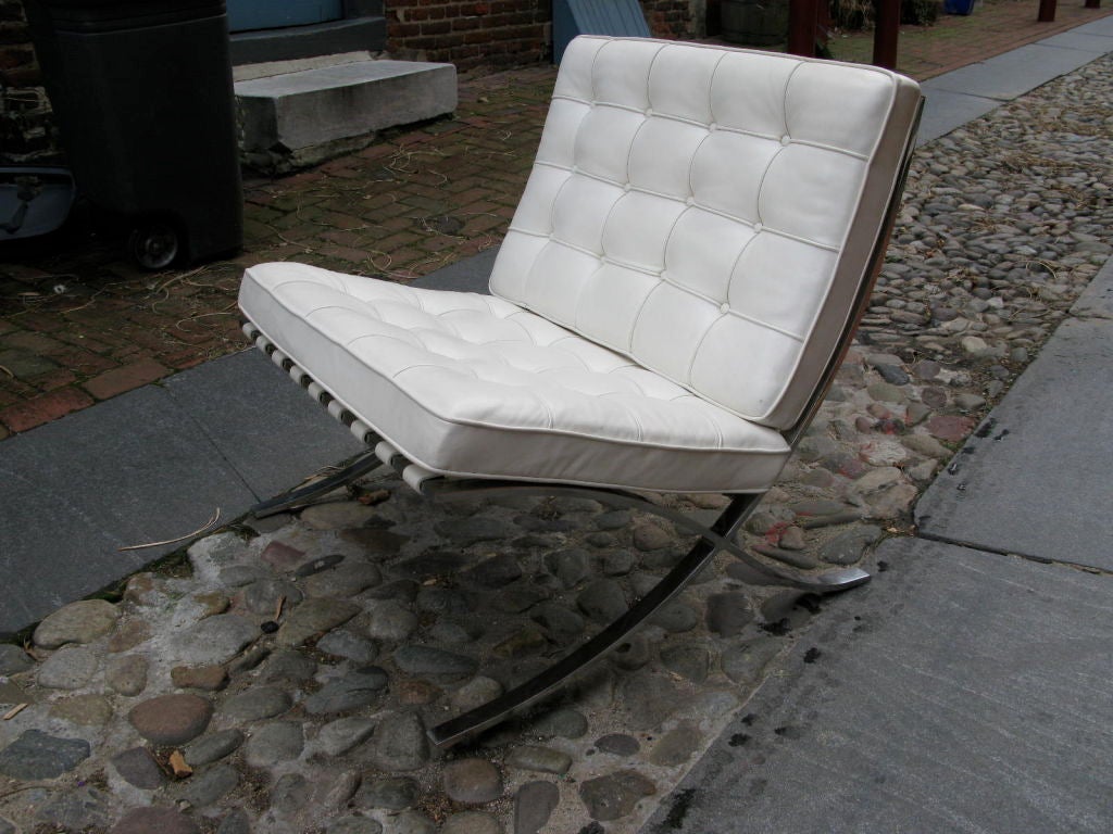 Stainless Steel Barcelona Chair in White Leather.  This is a model from the 80's