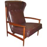 Selig leather and teak danish armed chair