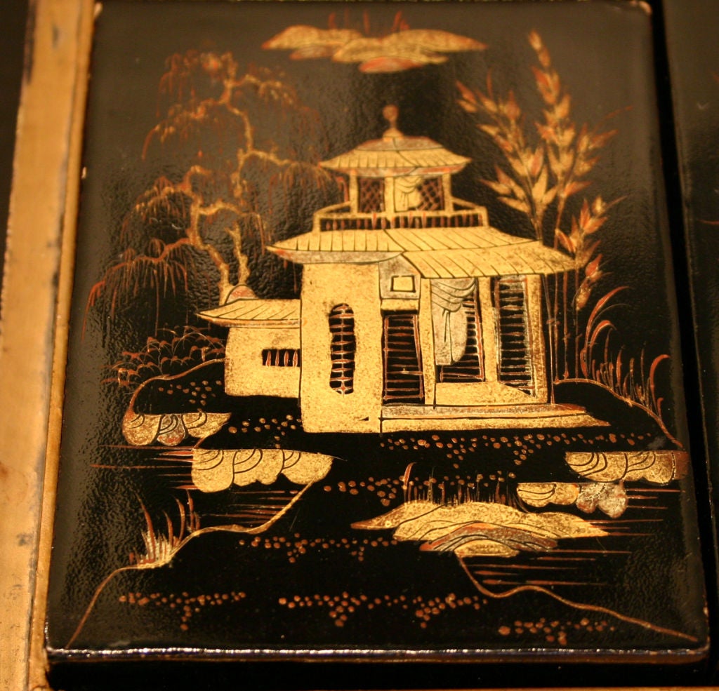 A 19th Century Chinese Black Lacquer Game Pieces Box 1