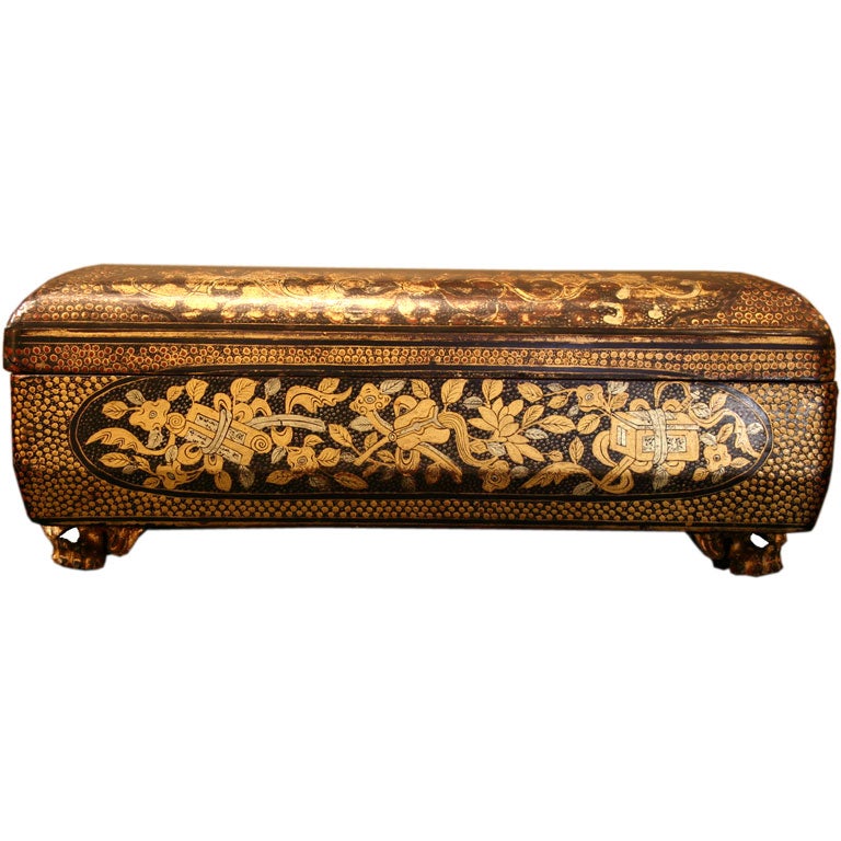 A 19th Century Chinese Black Lacquer Game Pieces Box