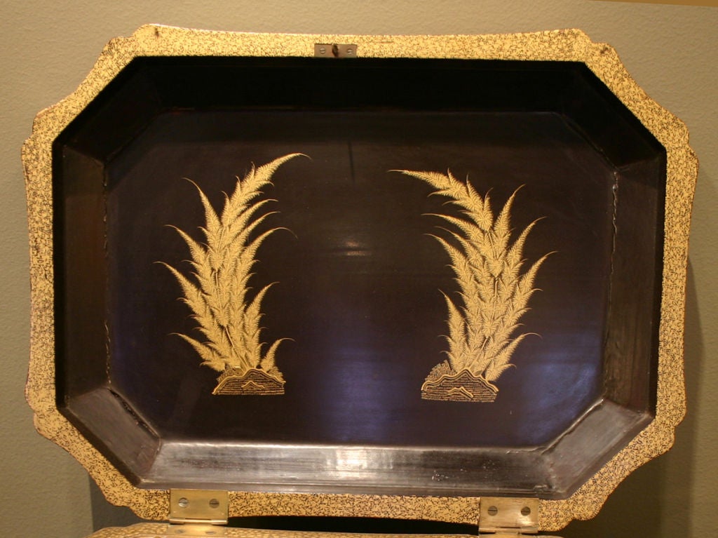 A Detailed Black Lacquer Chinese Sewing Box