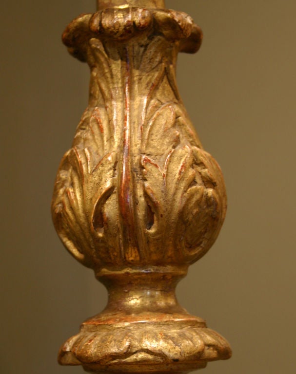 A Splendid Pair of Régence Carved Gilt Candlesticks