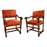 A Handsome Pair of Louis XIII Walnut Fauteuils