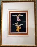 An Ethereal Hand Painted Etching of a Pair of Angels