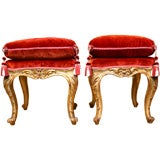 A Romantic Pair of Rococo Italian Carved Gilt Wood Tabourets