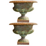 Pair of Classically Inspired Medici Style Iron Urns