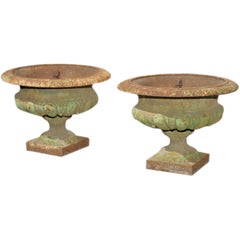 Pair of Classically Inspired Medici Style Iron Urns