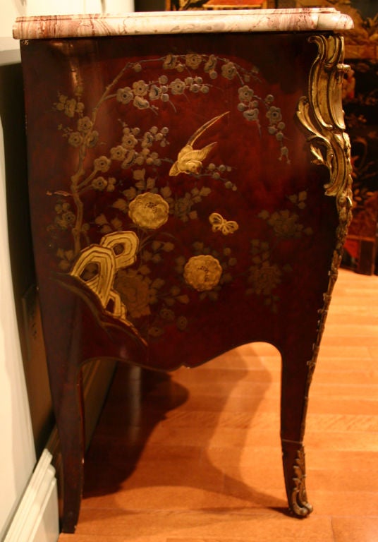 A Luxurious Louis XV Style Claret Lacquer Chinoiserie Commode