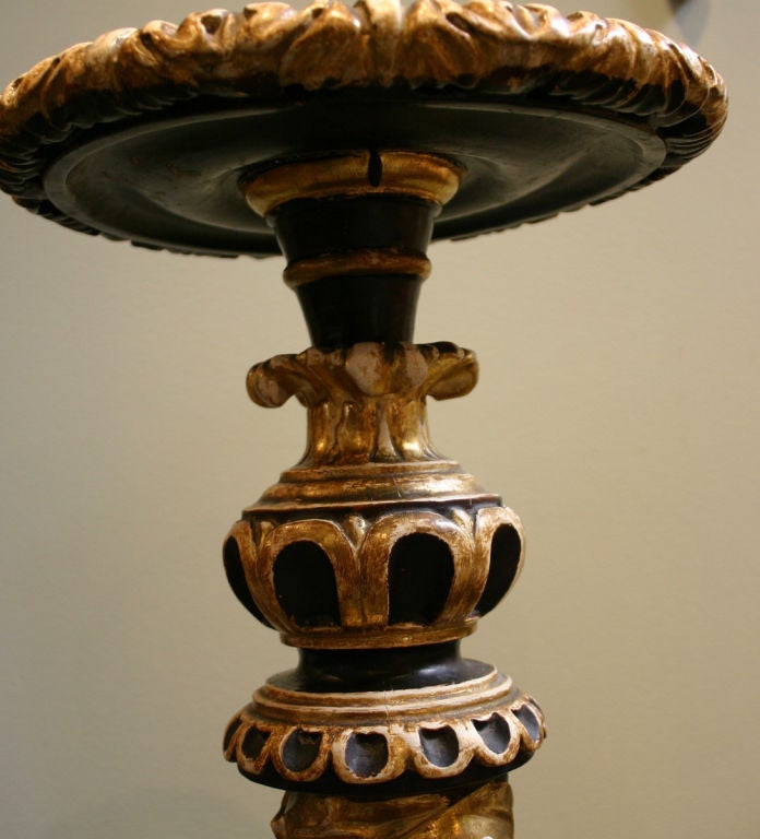 Polychromed A Detailed Rococo Style Venetian Sculpted Column Pedestal For Sale